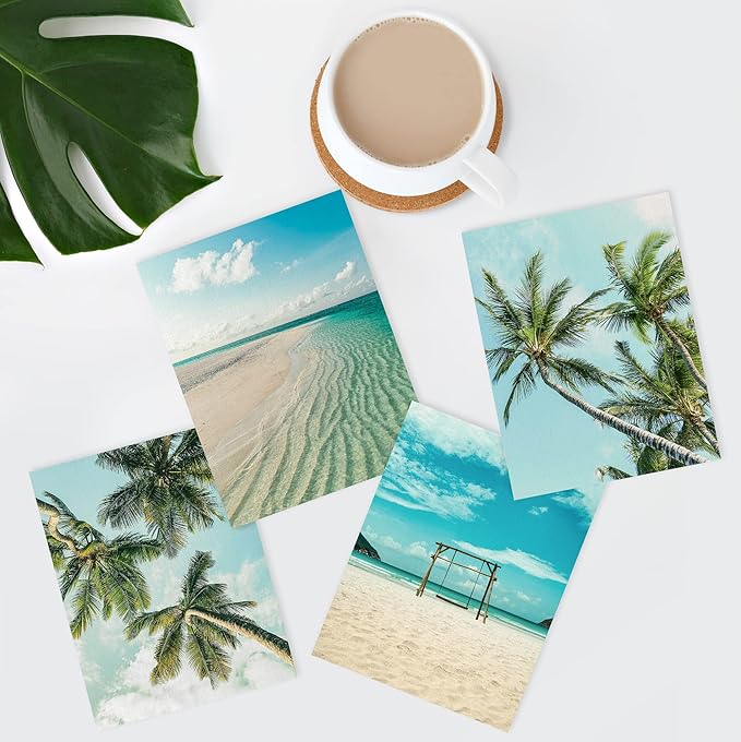 SIGNWIN Poster Bathroom Decor 11"x14"x 4, Wall Art Room Decor Multicolor for Living Room, Bedroom, Office White Topical Teal Sky Palm Tree Beach Ocean Seaside Nature Wilderness Realism Landscape