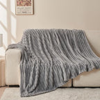 NEWCOSPLAY Super Soft Twin Blanket Light Grey Premium Silky Flannel Fleece 3D Ribbed Jacquard Lightweight Bed Blanket All Season Use (Light Grey Ribbed, Twin(60"x80"))