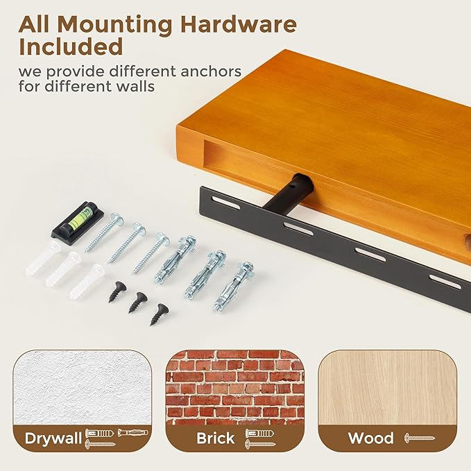 Marsmiles Floating Shelves for Wall - Small Wood Floating Shelves Set of 2-16 Inch Wide x 7.7 Inch Deep x 1.6 Inch Thick Rustic Wood Shelves for Room Wall