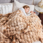 NEWCOSPLAY Faux Fur Twin Blanket Tie-dye Beige Luxury Fluffy Thick Warm Bubble Blanket for Couch Sofa Bed 700GSM (Tie-dye Beige, Twin(60"x80"))