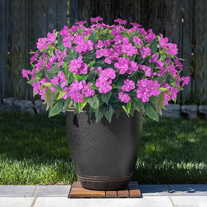 UUqueeten15.7” Fall Decorations for Home Fake Fall Flowers Fake Plants Artificial Impatiens Bouquet Flowers for Outdoors Silk Faux Flowers Impatiens Plants Decor Indoor Planters 8PCS (Purple)