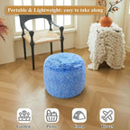 XeGe Fluffy Faux Fur Inflatable Pouf Ottoman, Soft Shaggy Fuzzy Foot Stool, Plush Furry Foot Rest Floor Pouf Anti-Slip, Foldable Round Ottoman Cushion Living Room Bedroom Home Decor, Ombre Blue