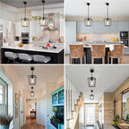 2 Pack 1-Light Black Pendant Lights for Kitchen Island, Farmhouse Metal Pendant Light Iron Cage Hanging Light Fixtures with Clear Glass Shade for Dining Room, Entryway, Hallway, Foyer