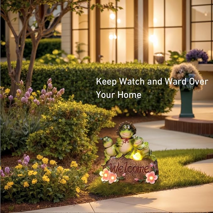 Funny Frog Statues For Garden - 7'' Mothe & Sons Solar Frog Garden Decor Frog Garden Statue For Yard Patio porch Lawn Birthday Christmas Thanksgiving Housewarming Frog Gifts For Women Mother.