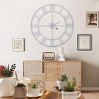 1st owned Large Wall Clock Metal Retro Roman Numeral Clock, Modern Round Wall Clocks Almost Silent, Easy to Read for Living Room/Home/Kitchen/Bedroom/Office/School Decor (Silver, 32 Inch)