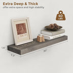 Marsmiles 30 Inch Floating Shelves for Wall - Rustic Grey Wood Floating Shelves Set of 2-30 Inch Wide x 7.7 Inch Deep x 1.6 Inch Thick Wooden Shelves for Room Wall