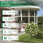 25" Artificial Boxwood Topiary Ball Trees with Daisy Flowers, Set of 2 UV Resistant No Fade Outdoor Faux Plants with Ground Spike, Fake Shrubs for Garden, Patio, Porch, Yard, Indoor Decor