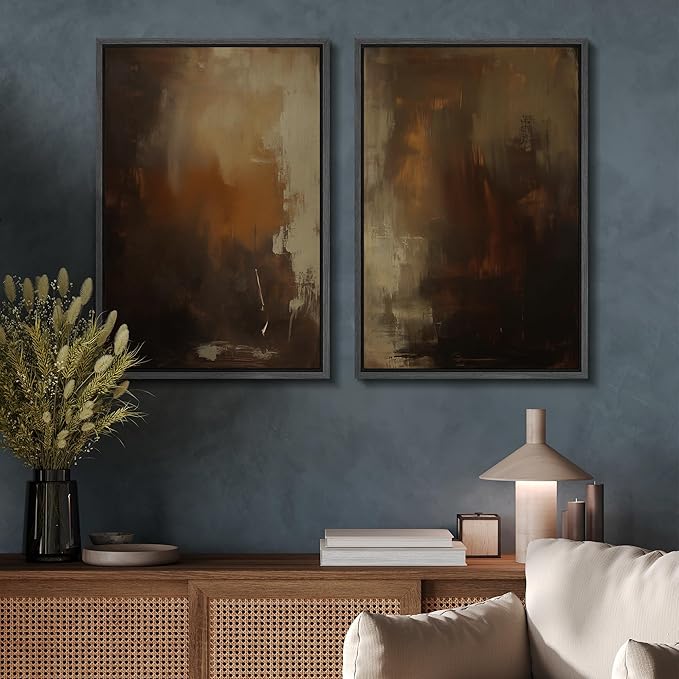 SIGNFORD Framed Canvas Print Wall Art Set Abstract Burnt Sienna and Beige Illustration Modern Art Decorative Nordic Nature for Living Room, Bedroom, Office - 24"x36"x2 Black