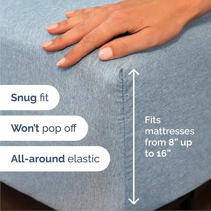 Queen Sheets Set 6 Piece - Includes 4 Pillowcases - Bed Sheets Queen Size - Soft Hotel Luxury Bedding - Cooling, Comfy & Breathable - 1 Flat & 1 Fitted & 4 Pillowcases w/ Deep Pockets - Heathered Blue