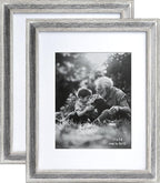 Yaetm 11x14 Rustic White Wood Picture Frame with Mat for 8x10, Weathered Solid Wood Frame with Real Glass, Distressed White Wooden Photo Frames 11 x 14 for Tabletop & Wall Mount, 2 Pack