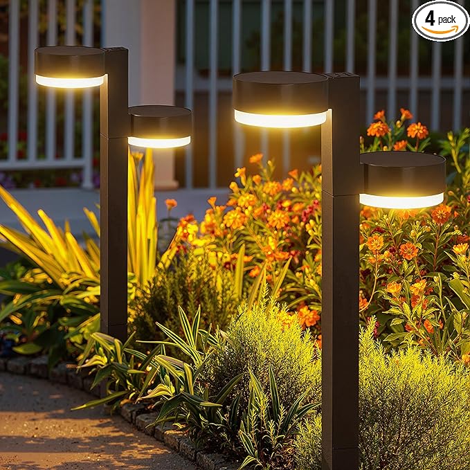 Solar Pathway Lights Outdoor Waterproof, 4 Pack with 8 Head Solar Lights Outdoor Super Bright Up to 12Hrs, Auto On/Off Garden Light for Yard Patio Path Walkway Driveway Outside Decor