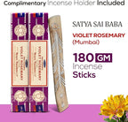 Satya Violet Rosemary Incense Sticks 180 gm (15GM X 12 Pack) from Satya Sai Baba Nag Champa and Raajsee Incense Sticks Holder Bundle, Free from Chemicals,Natural Insenses