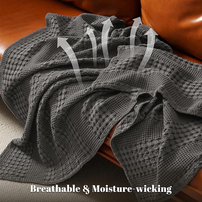 PHF 100% Cotton Waffle Weave Blanket King Size, Soft Lightweight Breathable Cozy Summer Blankets for Bed, Luxury Aesthetic Woven Bedding for Home Decor, 108"x90", Charcoal Grey