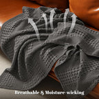 PHF 100% Cotton Waffle Weave Blanket King Size, Soft Lightweight Breathable Cozy Summer Blankets for Bed, Luxury Aesthetic Woven Bedding for Home Decor, 108"x90", Charcoal Grey