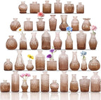 Set of 40 Glass Bud Vases, Small Amber Glass Vases in Bulk, Mini Vintage Embossed Flower Vase for Wedding, Centerpieces, Birthday Party, Baby Shower, Home Table Decorations (Amber)