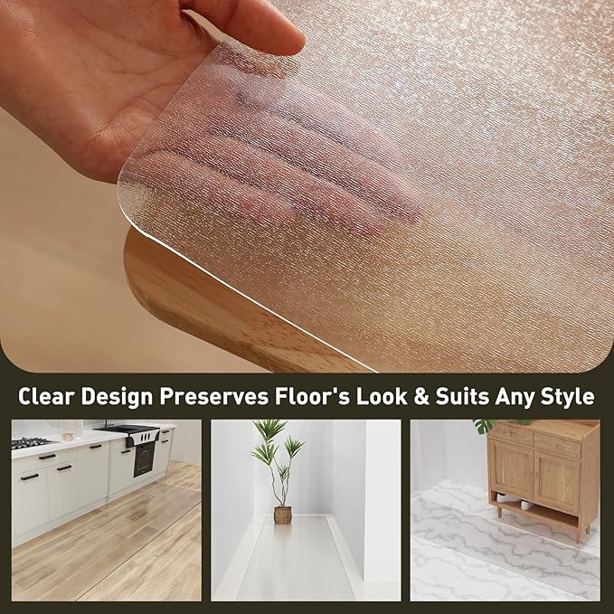 2'x20' Vinyl Runner Rug for Hallway, Clear Waterproof Kitchen Mat for Floor, Non-Slip Plastic Floor Mat for Entryway, Easy Clean Durable Area Mat for Bedroom, Laundry Room