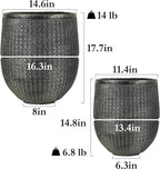 Worth Garden Large Round Planters Set of 2 (14.5"x17.5" & 12" x15“) - Lightweight Magnesium Oxide Cement Plant Pot with Texture - Concrete Look with Drainage Hole – Indoor & Outdoor Use - Black Gold