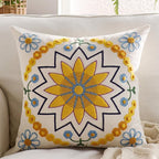 Embroidered Throw Pillow Cover 20x20 Classic Boho Floral Pattern Pillows Cover Outdoor Decorative Pillowcase,Durable Cozy Textured Cushion Case for Sofa Couch Bed Living Room,Yellow