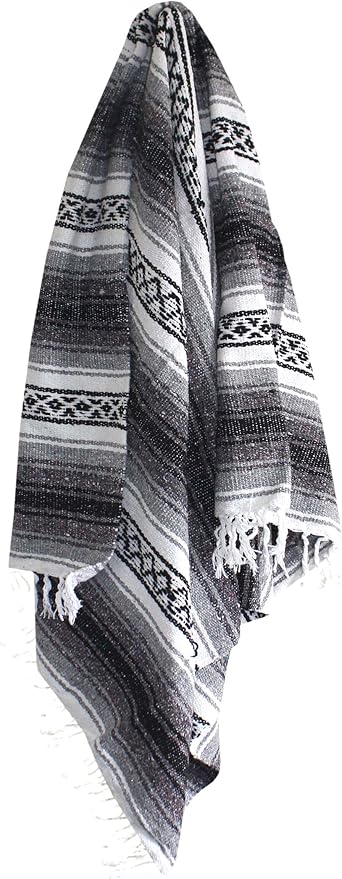Del Mex Classic Mexican Blanket, Large Authentic Woven Falsa Throw (70"x50"), Artisan Southwest Décor for Beach, Yoga, Outdoors (Gray)