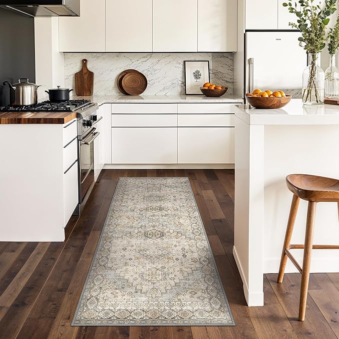 GENIMO Runner Rug 2x10 Machine Washable Non Slip Vintage Hallway Runner Rug, Low Pile Lightweight Rugs for Indoor Entryway, Hallway, Kitchen and Corridor, Antique Taupe