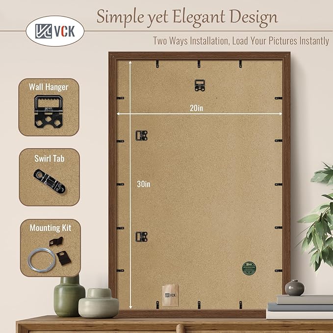 VCK 20x30 Brown Poster Frame 3 Pack, Wood Picture Frame with Exclusive Wood Grain, Wall Mounting Hanging