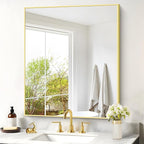 Gold Bathroom Mirror for Wall, 30x36 Inch Rectangle with Metal Frame, Modern Vanity for Bathroom Living Room, Entryway Hangs Horizontal or Vertical