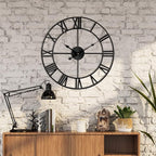 1st owned Large Wall Clock Metal Retro Roman Numeral Clock, Modern Round Wall Clocks Almost Silent, Easy to Read for Living Room/Home/Kitchen/Bedroom/Office/School Decor (Black, 24 Inch)