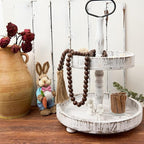 OMISHE 59in Wood Bead Garland with Tassels, Decorative Beads Decor, Farmhouse Wooden Beads Garland for Wall Hanging Home Festival Decor, Dark Brown