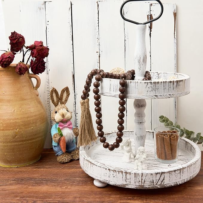 OMISHE 59in Wood Bead Garland with Tassels, Decorative Beads Decor, Farmhouse Wooden Beads Garland for Wall Hanging Home Festival Decor, Dark Brown