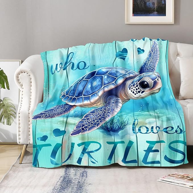 Aimego Sea Turtle Blanket Gifts for Women Men Kids Boys Girls Ocean Animal Turtle Lovers Bedroom Living Room Decor Soft Plush Cozy Bed Couch Fleece Throw Blanket 50"x60"