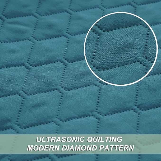 Exclusivo Mezcla Reversible King Size Quilt Bedding Set with Pillow Shams, Lightweight Quilts King Size, Soft Bedspreads Bed Coverlets for All Seasons - (Dusty Teal, 104"x96")