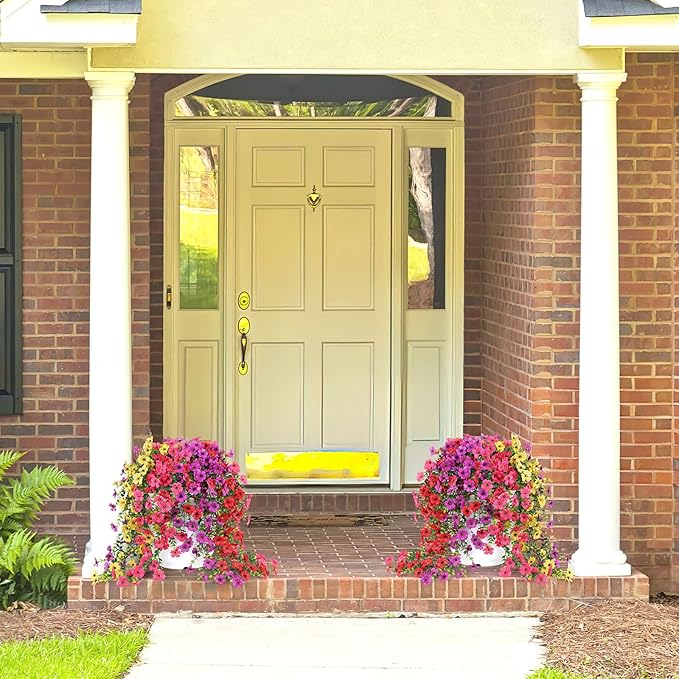 Artificial Hanging Flowers for Outdoors Faux Plants for Spring Summer Decoration,6 Bundles UV Resistant Realistic Silk Flowers Indoor Outside Garden Porch Patio Balcony Yard Farmhouse