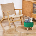 Wimarsbon Pouf Ottoman, 100% Cotton Knitted Boho Footstool, Round Footrest with Non-Skid Wood Legs, Home Décor Handmade Pouffe, Leisure Floor Step Stool for Living Room (Dark Green)