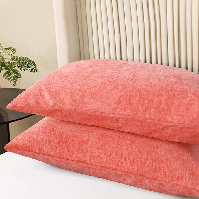 CaliTime Throw Pillow Covers Decorative 20 X 26 Inches Pack of 2 Cozy Chenille Standard Pillow Shams Cases for Couch Sofa Bed Living Room Home Living Coral
