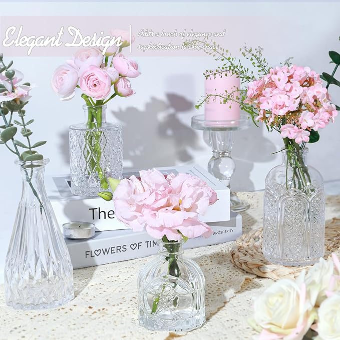 Glass Bud Vase Set of 24, Small Clear Flower Vases for Centerpieces in Bulk, Mini Vintage Vase for Wedding Decor, and Home Table Décor