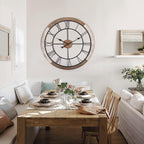 Wall Clock for Living Room Decor, 27.5'' Big Clock for Office, Rustic Wall Clock Battery Operated, Distressed White Roman Numeral Clock, Round, Wood