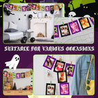 Janlaugh 100 Pcs Halloween Paper Photo Frames 4x6 Orange Black Purple Green Paper Frame with 100 Clip 10 String Kit DIY Hanging Cardboard Photo Holder Halloween Wall Decor Wedding Home