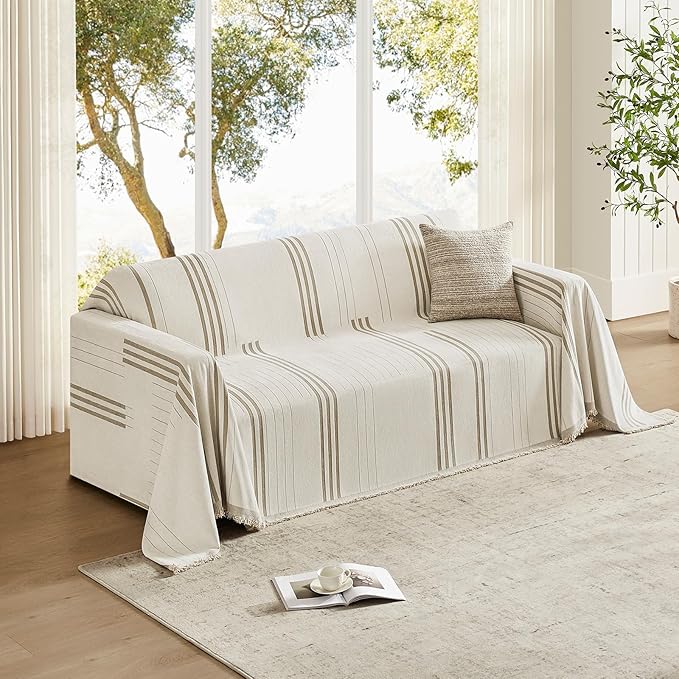 Boho Couch Cover Washable Sectional Couch Covers for Dogs Reversible Sofa Slipcover for 2 or 3 Cushion Couch Pet Friendly Furniture Protector (2# Khaki, 71" x 118")