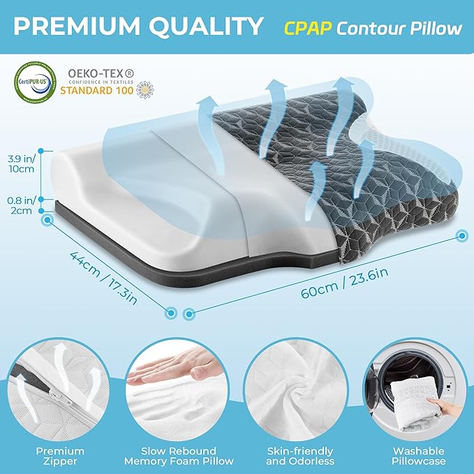 Cervical Pillows for CPAP Sleeper, Side Sleeper Pillow for Neck and Shoulder Pain, Adjustable Ergonomic Orthopedic Bed Pillow for Back, Side and Stomach Sleepers, Dark Grey