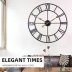 INFINITY TIME 30 Inch Wall Clocks for Living Room Decor, Oversized Modern Black Metal Roman Numeral Wall Clock Decorative(Gold Hands)