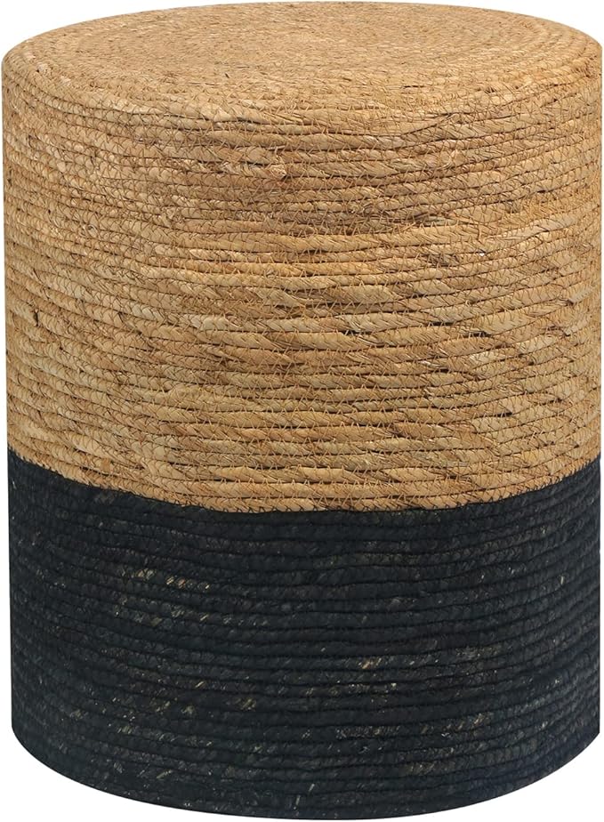 Wimarsbon Natural Seagrass Foot Stool, Hand Weaving Round Ottoman, for Living Room, Outdoor Seat (Natural & Black)