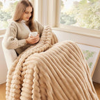 NEWCOSPLAY Super Soft Twin Blanket Brown Premium Silky Flannel Fleece 3D Ribbed Jacquard Lightweight Bed Blanket All Season Use (Brown Ribbed, Twin(60"x80"))