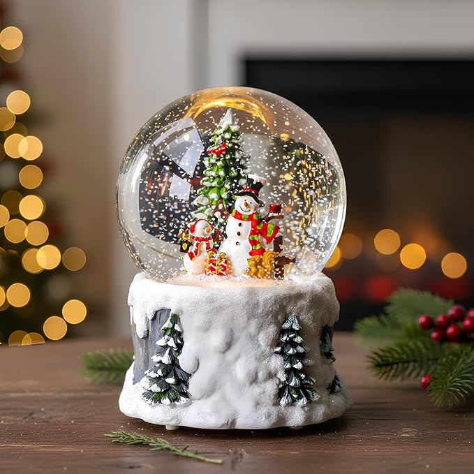 Snowmen Christmas Snow Globe, Musical Lighted with 6H Time Water Lantern with Swirling Glitter, Christmas Holiday Party Gifts and Decorations