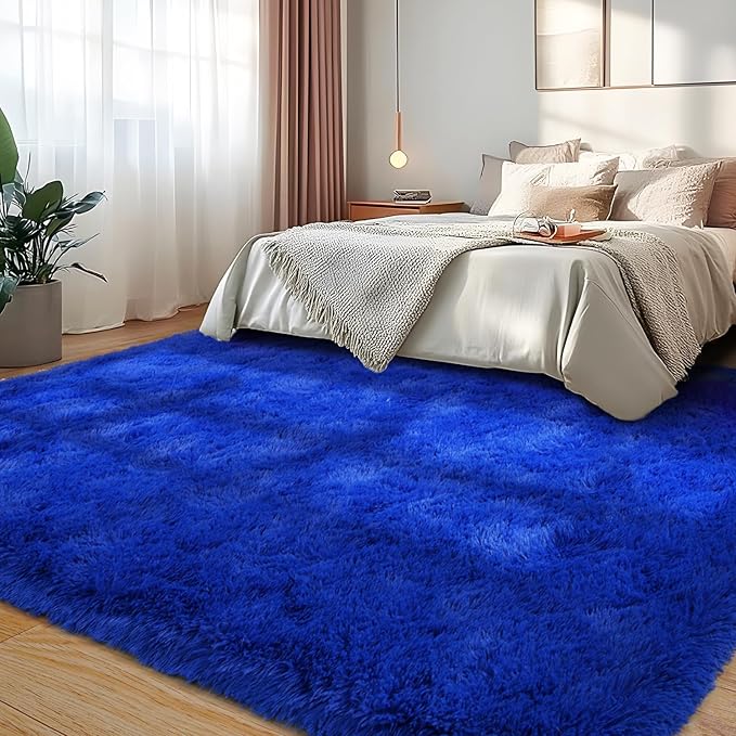 Soft Plush Shag Rug 5x7, Ultra Fluffy Rug for Living Room Bedroom, Non-Slip Fuzzy Large Area Rug for Living Room, Carpet for Girl Boy Kids, Modern Indoor Home Decor Aesthetic, Bright Blue