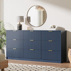 Navy Dresser for Bedroom, 9 Drawer Double Dresser, Modern Chest of Drawers for Bedroom, Living Room, Entryway and Closet, 63" L x 15.7" D x 31.5" H