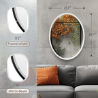 OVALCREST - Oval Wooden Beveled Wall Mirror for Home Decor, Bathroom, Vanity, Bedroom, Living Room, Hallway - London Style (Linen White) 21.1 x 31.1
