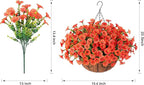 Artificial Fall Flowers Fake Hanging Plants Flowers Basket for Outdoors Autumn Decoration, Orange Silk Morning Glory with Eucalyptus Look Real UV Resistant Faux Flowers for Outside Porch Patio Balcony