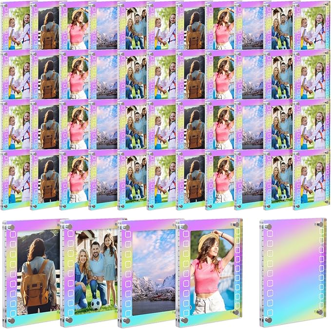 48 Pcs Laser Mini Film Photo Frames 2x3 Inch Acrylic Fridge Magnetic Frame Bulk, Magnetic Picture Frames for Refrigerator Photo Postcard Office Home Decor