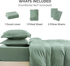 Bedsure Duvet Cover Queen Size with Fitted Sheet - 4 Pieces Prewashed Cotton-Like Extra Soft Bedding Set, Includes 1 Duvet Cover 90x90 Inches, 2 Pillow Shams, 1 Fitted Sheet, Sage Green