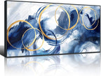AJAZIKO Large Framed Canvas Wall Art Blue Abstract Wall Art Pictures for Living Room Bedroom Kitchen Office Decor 29x58 In Navy Gold Modern Paintings
